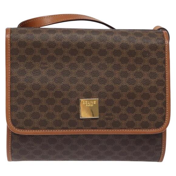 CELINE Macadam Canvas Shoulder Bag Pvc Leather Brown Gold - Picture 2 of 13